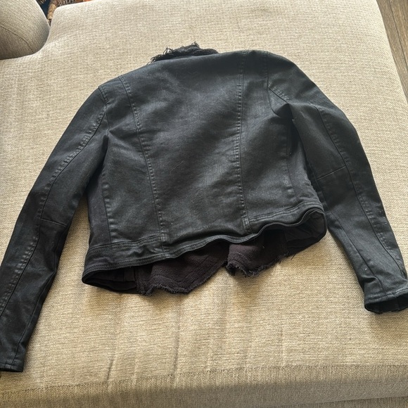 Free People Drape Front Coated Motorcycle Biker Jacket Black Women’s size 4 - Picture 4 of 16